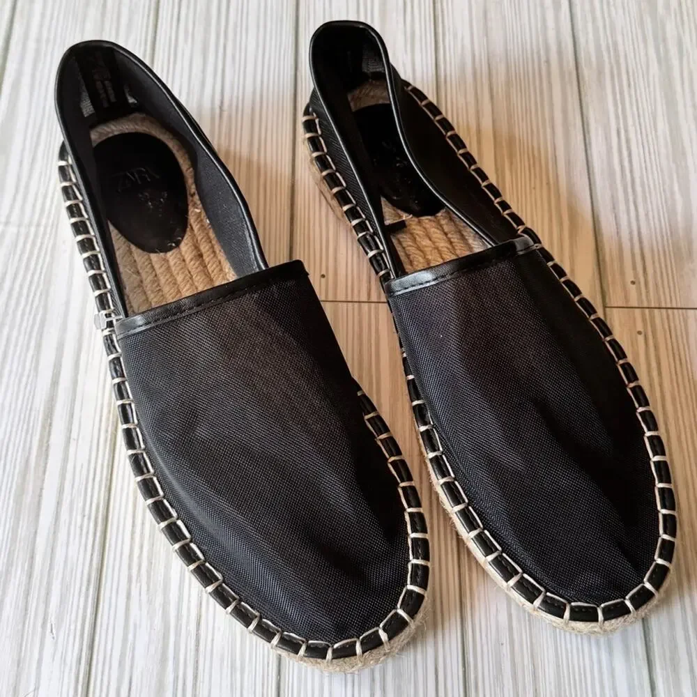 ZARA Women's Black Espadrille Low Heel  Slip-On Shoes Sz 39